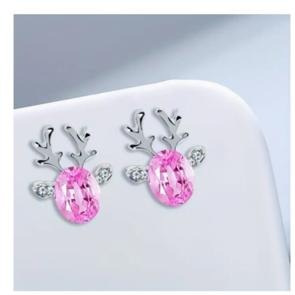 Jewelry - New Fashion Holiday Pink Antler Rhinestone Stud Earrings